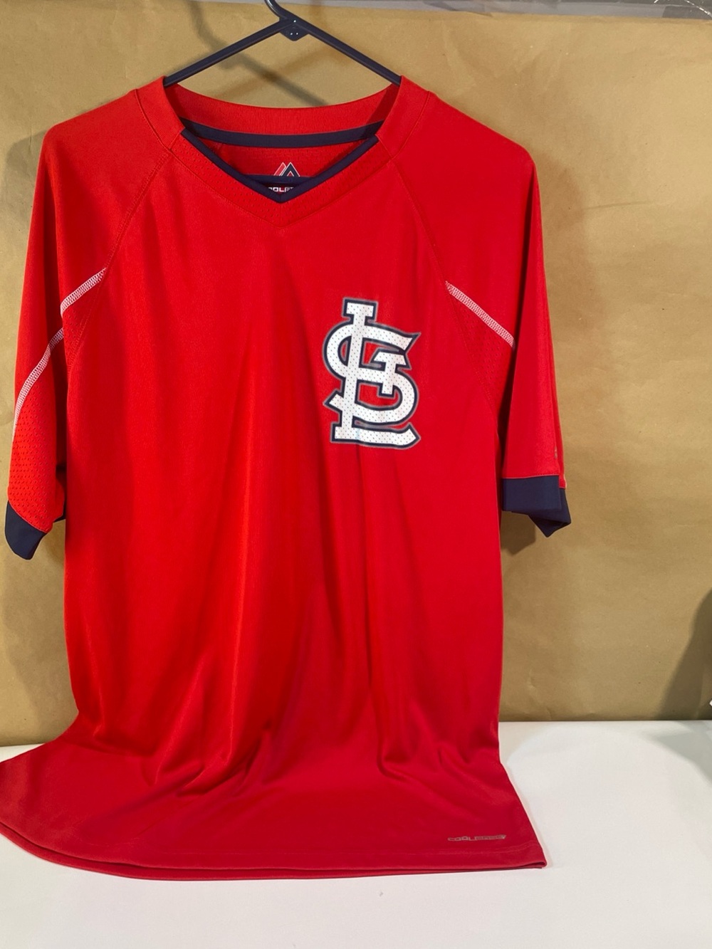 Majestic Red Athletic CoolBase Logo Tee with Navy Accent